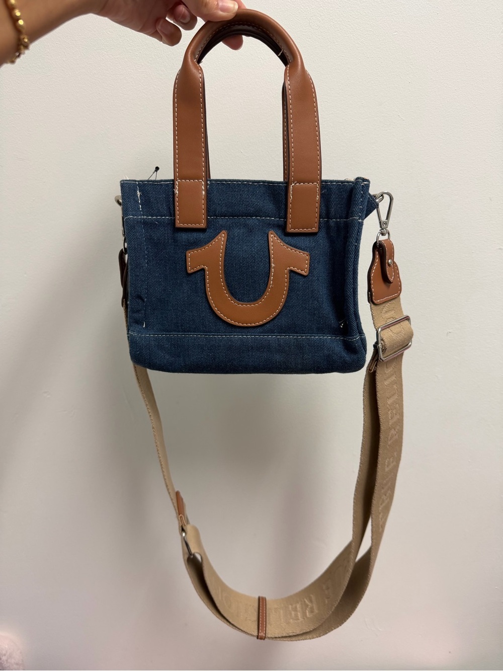 True Religion Denim Mini Tote with Tan Leather Trim